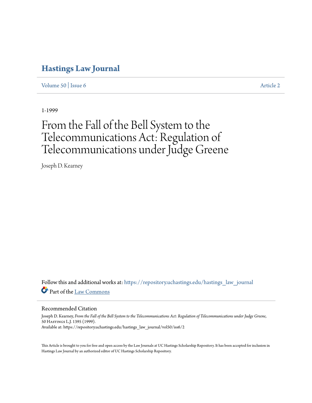 Regulation of Telecommunications Under Judge Greene Joseph D