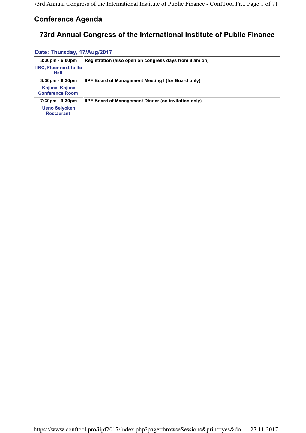 Conference Agenda 73Rd Annual Congress of the International Institute of Public Finance