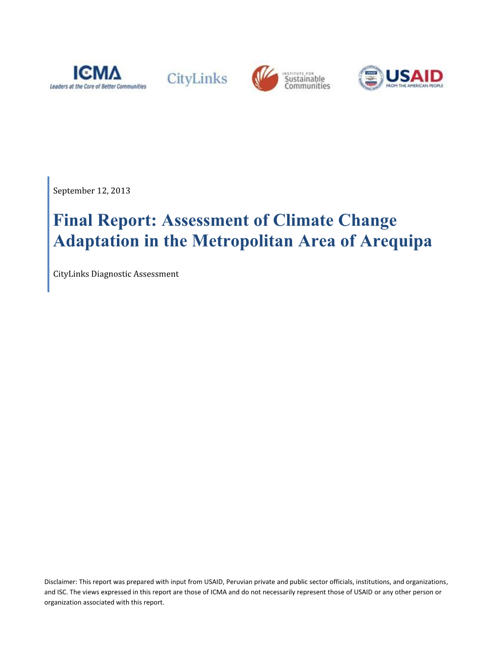 Final Report: Assessment of Climate Change Adaptation in the Metropolitan Area of Arequipa