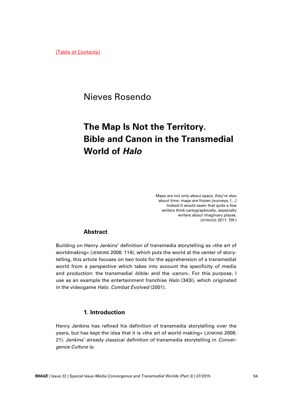 Nieves Rosendo the Map Is Not the Territory. Bible and Canon in The