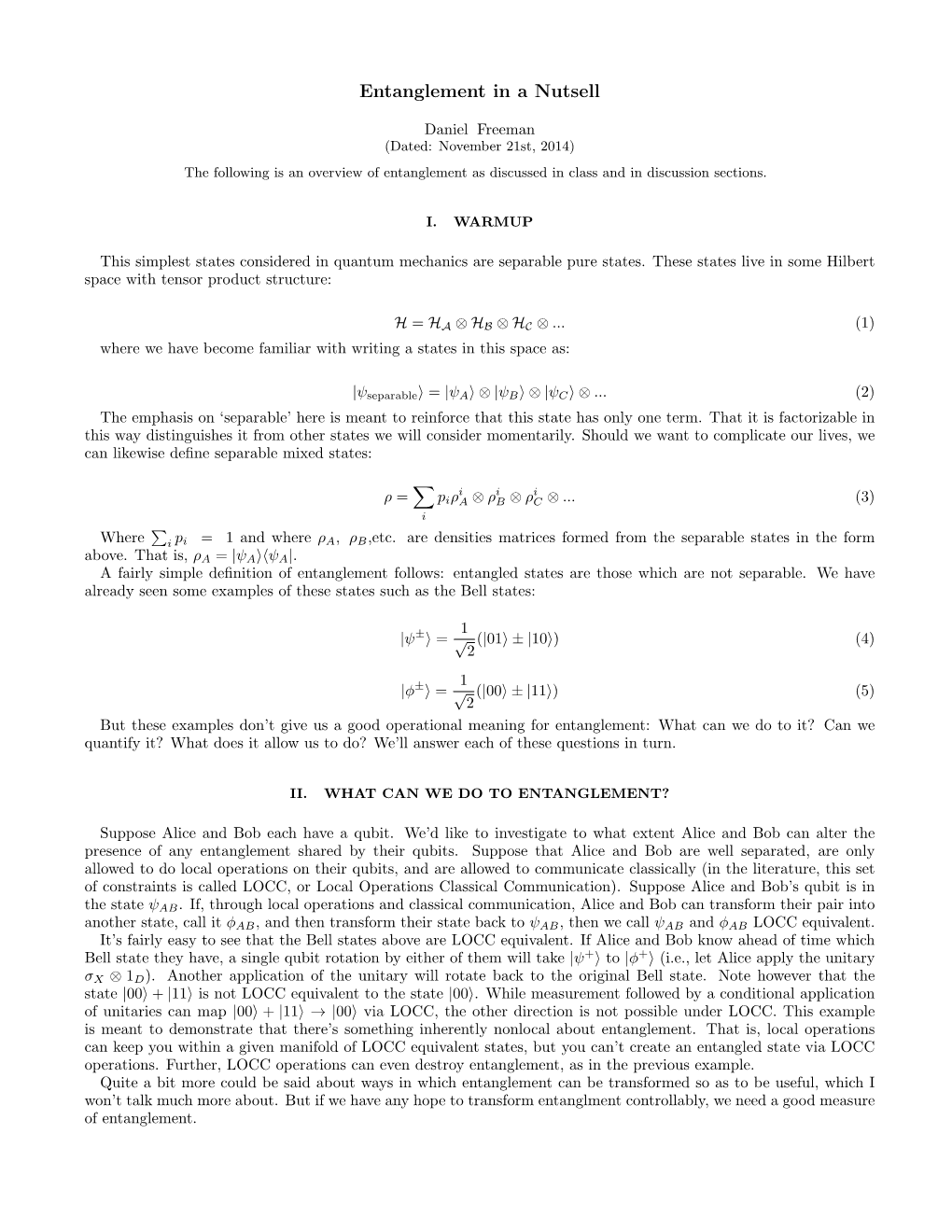 Entanglement in a Nutsell