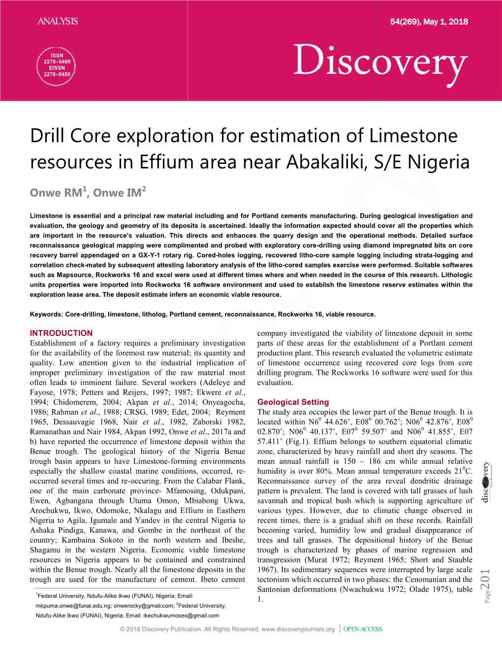 Drill Core Exploration for Estim Resources in Effium Area Near a Re