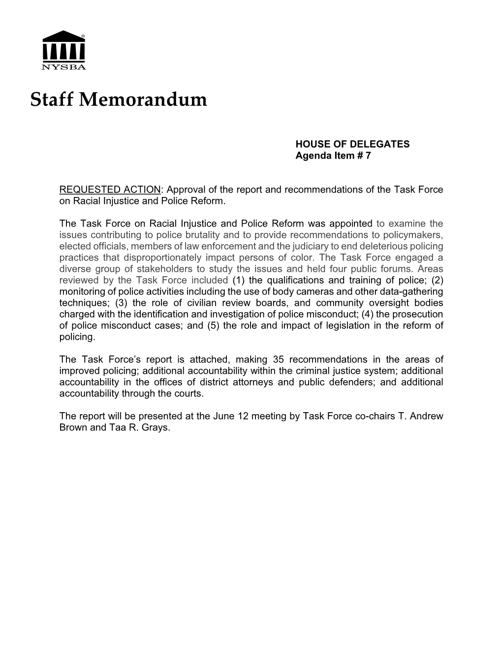 Staff Memorandum