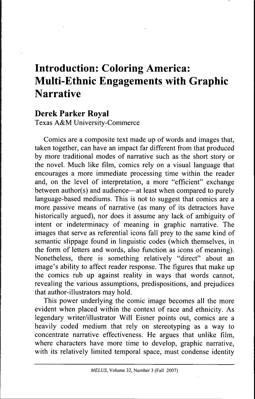 Coloring America: Multi-Ethnic Engagements with Graphic Narrative