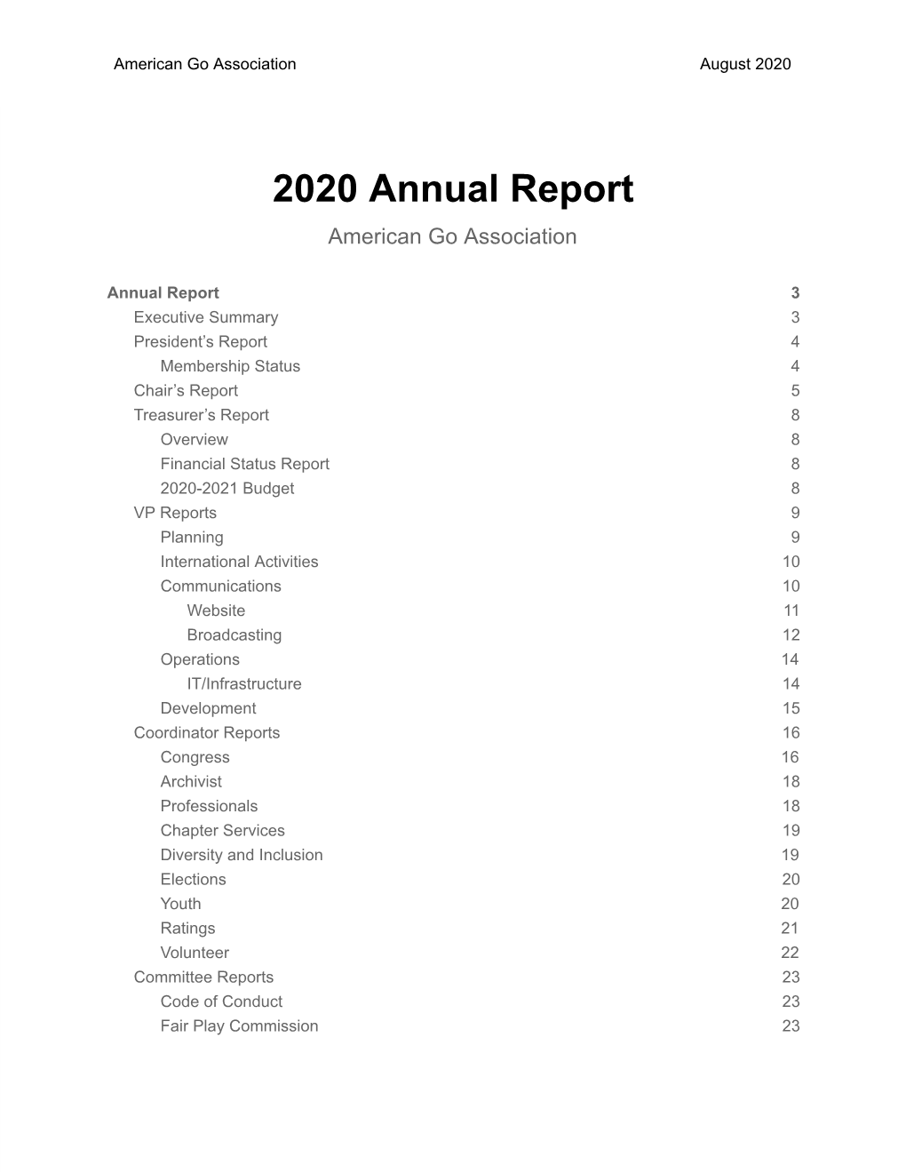 2020 Annual Report American Go Association