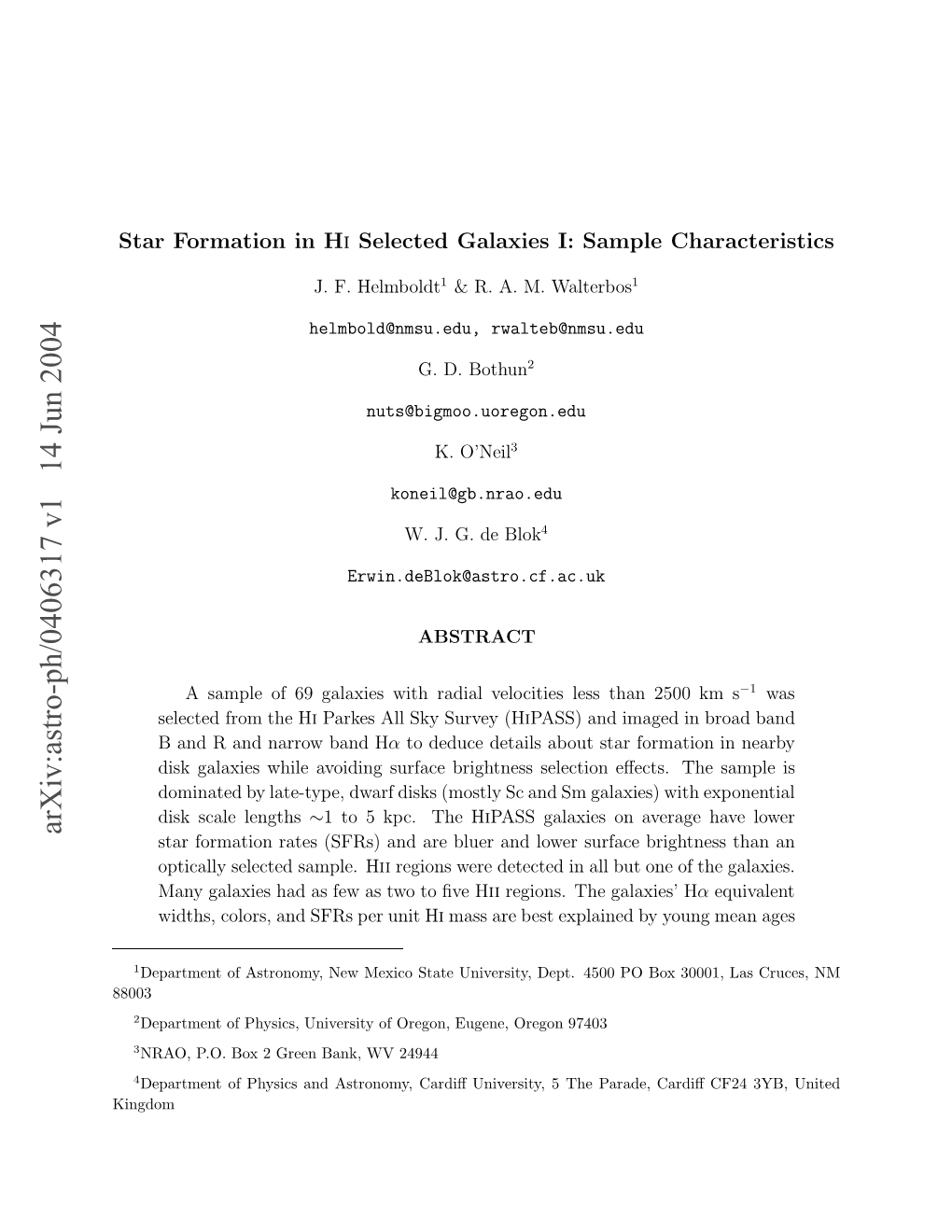 Arxiv:Astro-Ph/0406317 V1 14 Jun 2004