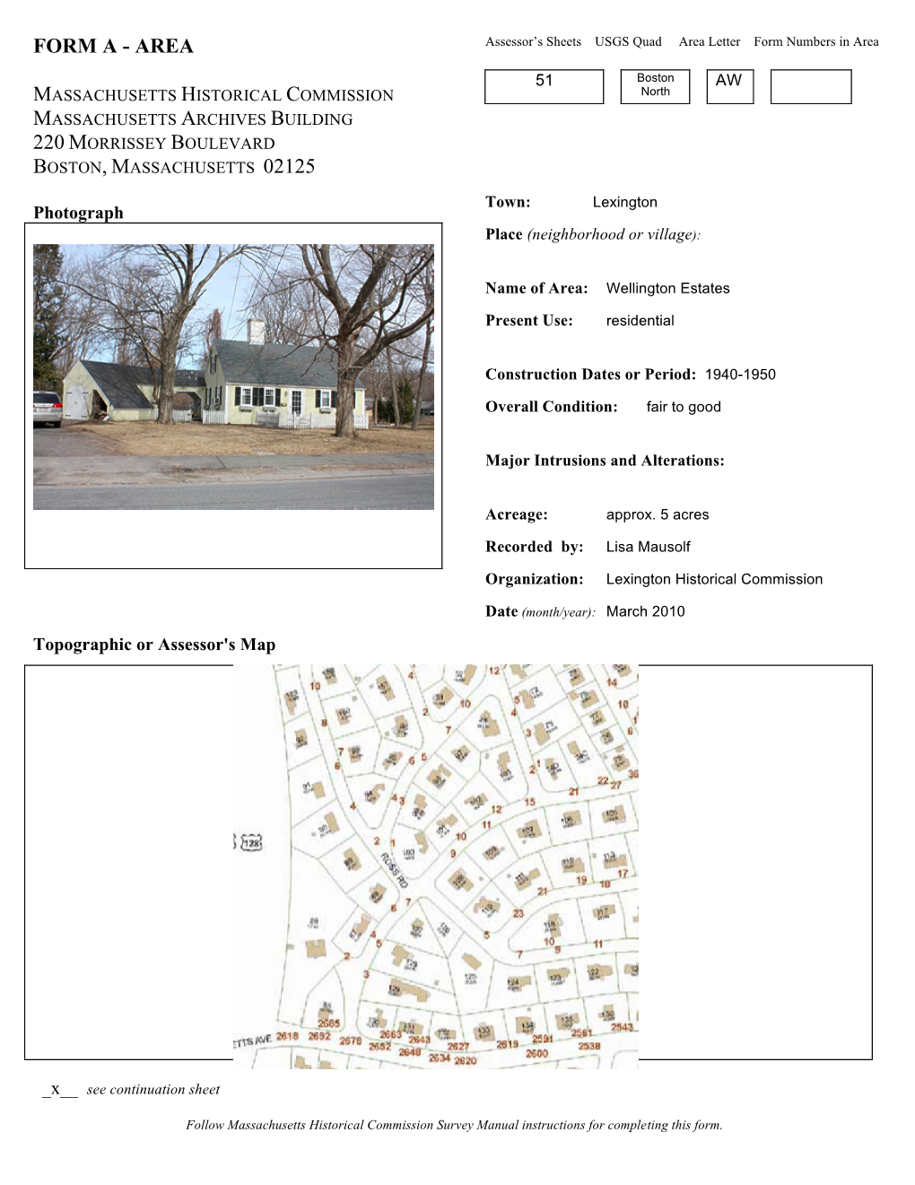 FORM a - AREA Assessor’S Sheets USGS Quad Area Letter Form Numbers in Area