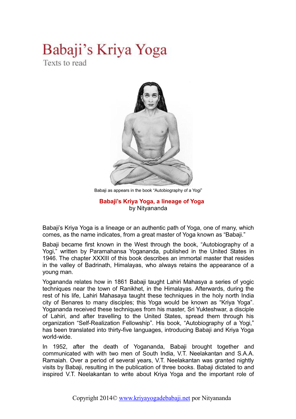 Babaji's Kriya Yoga, a Lineage of Yoga