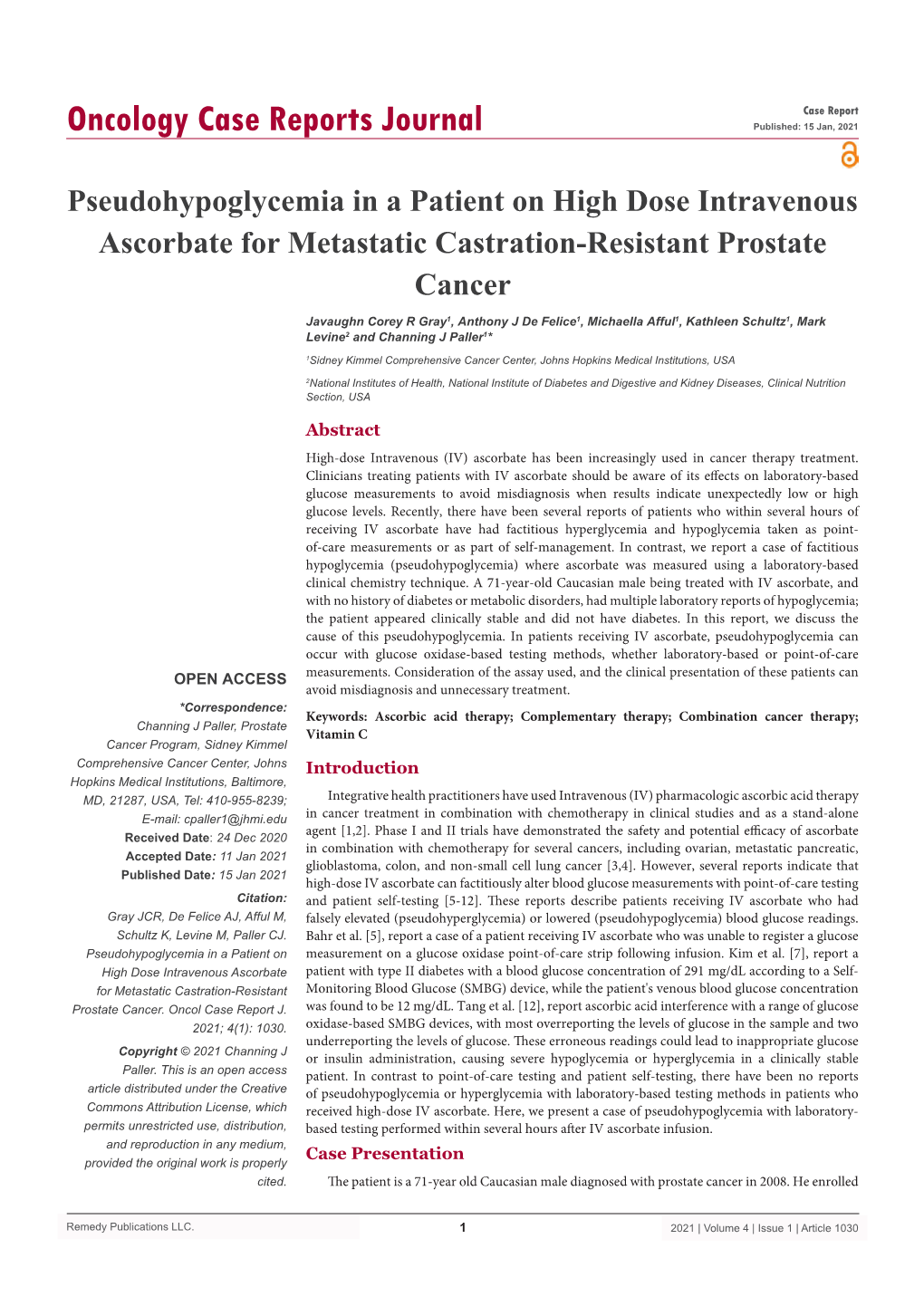 Pseudohypoglycemia in a Patient on High Dose Intravenous Ascorbate for Metastatic Castration-Resistant Prostate Cancer