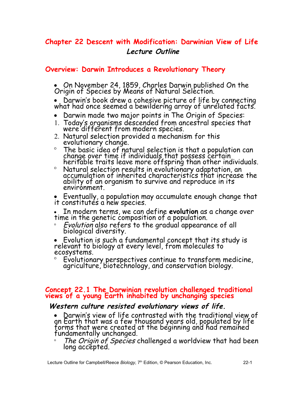 Chapter 22 Descent with Modification: Darwinian View of Life