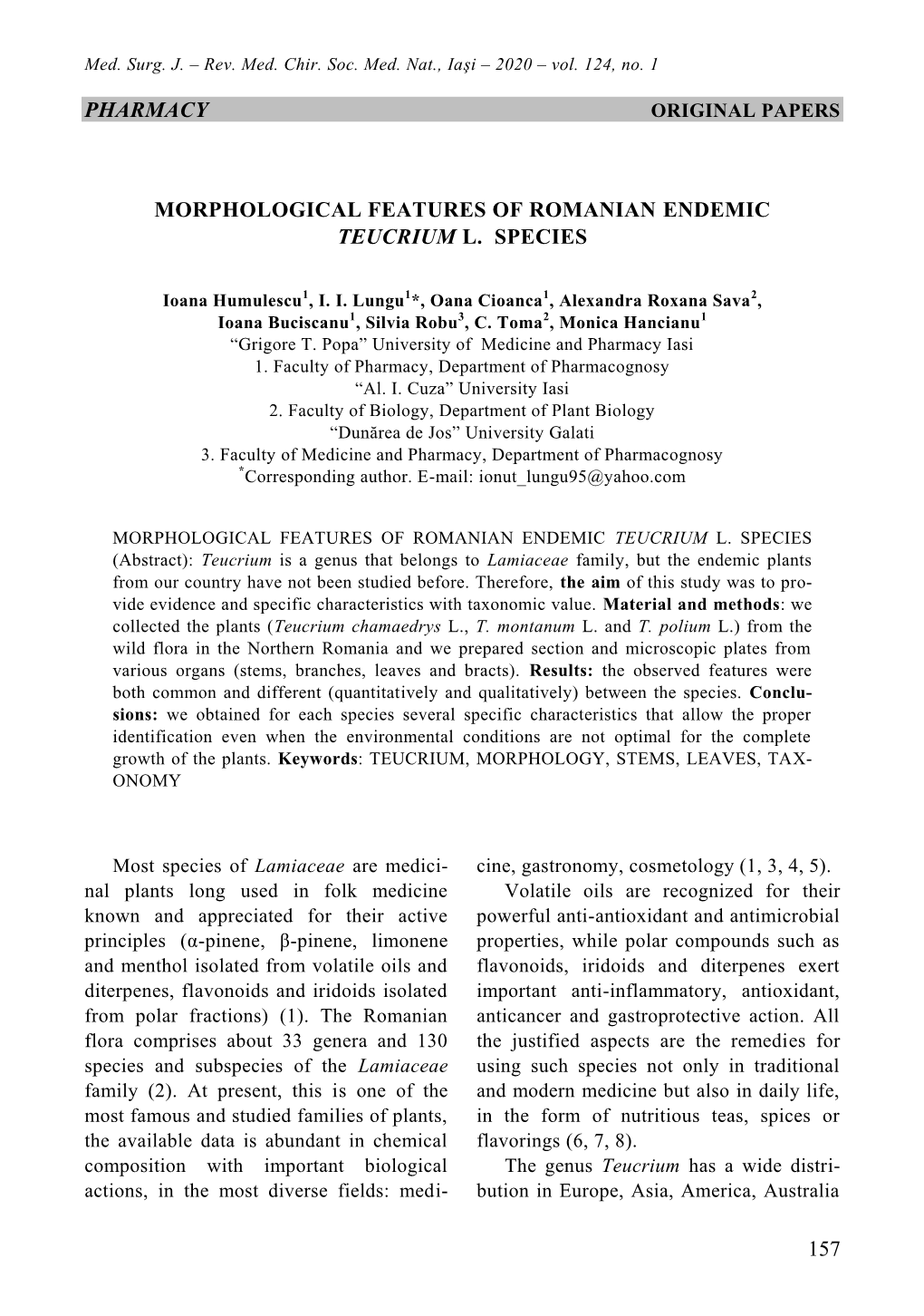 Pharmacy 157 Morphological Features of Romanian