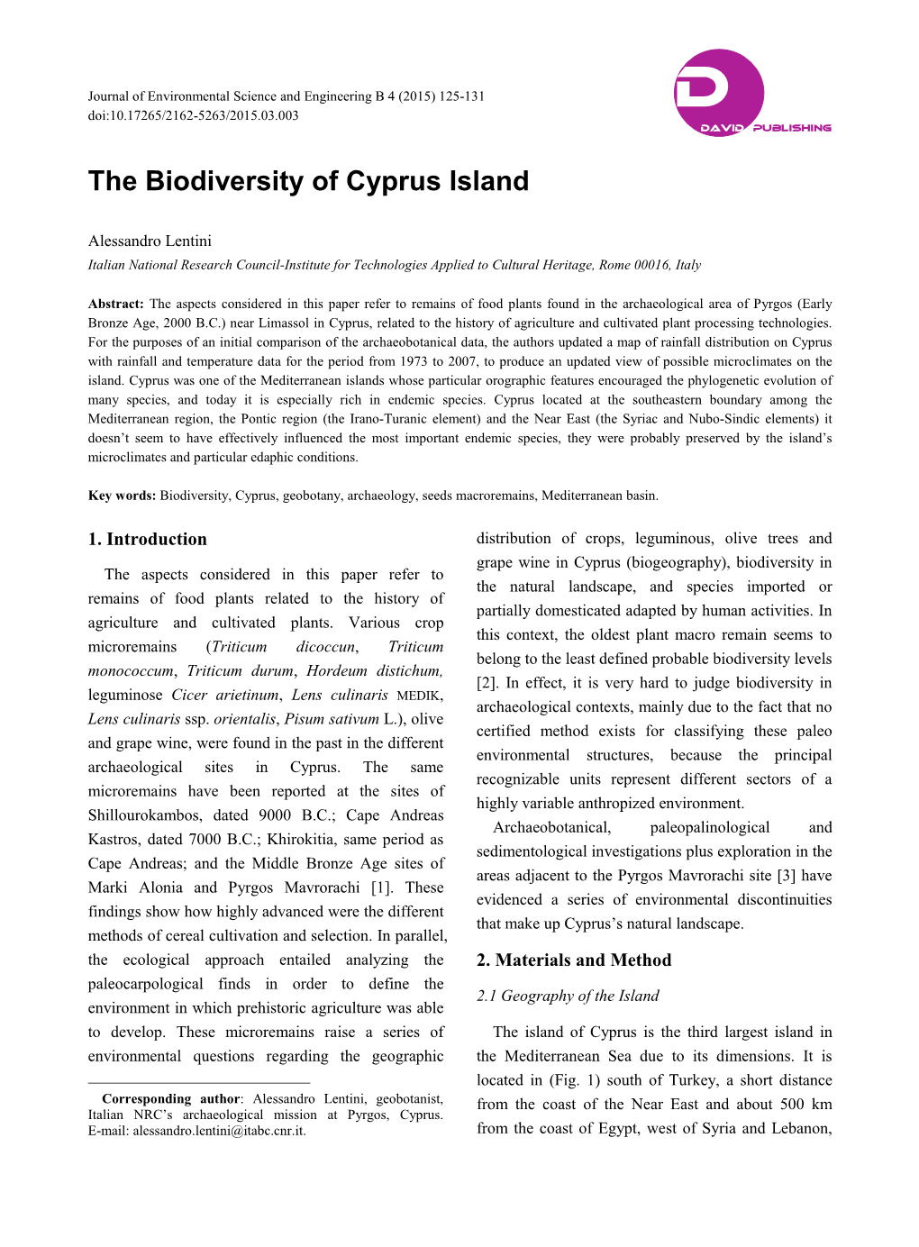 The Biodiversity of Cyprus Island