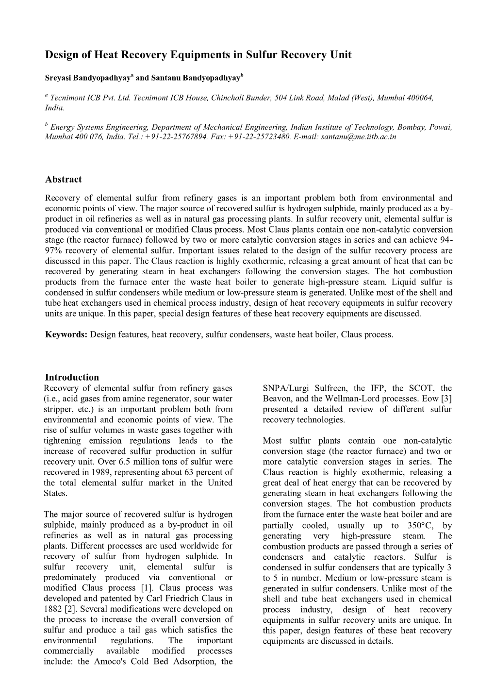 Design of Heat Recovery Equipments in Sulfur Recovery Unit