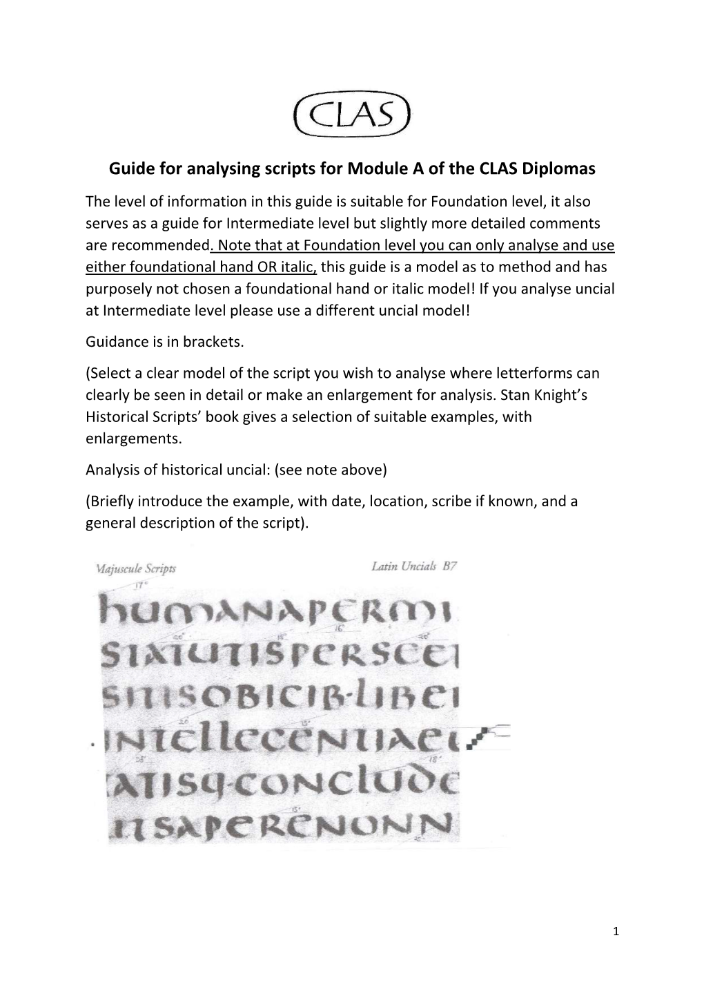 Guide for Analysing Scripts for Module a of the CLAS Diplomas