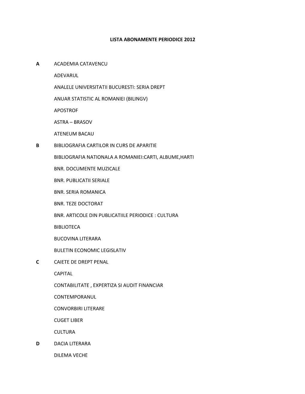 Lista Abonamente Periodice 2012 a Academia Catavencu