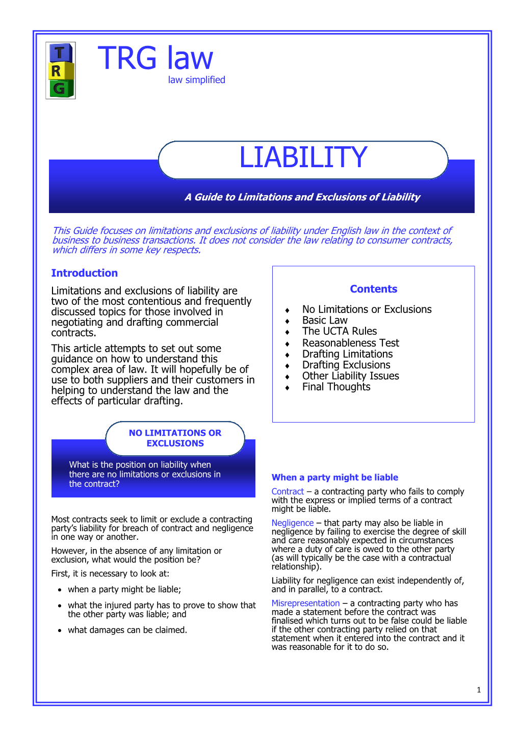 A Guide to Limitations and Exclusions of Liability