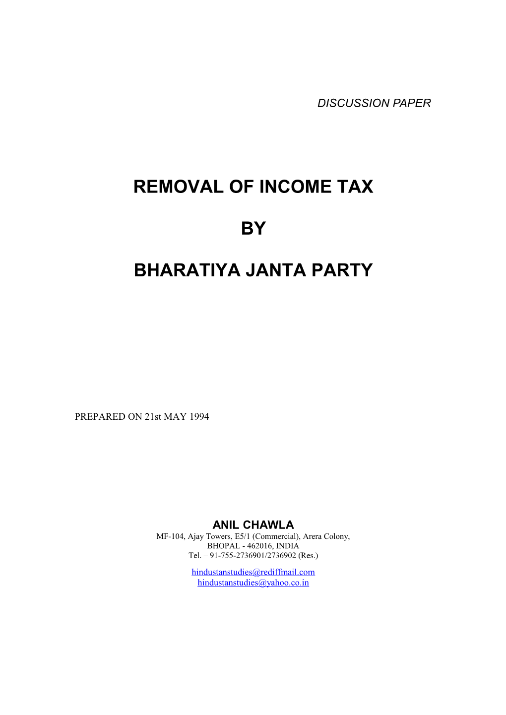 Removal of Income Tax by Bharatiya Janta Party