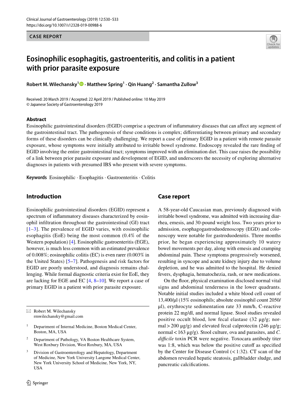 Eosinophilic Esophagitis, Gastroenteritis, and Colitis in a Patient with Prior Parasite Exposure