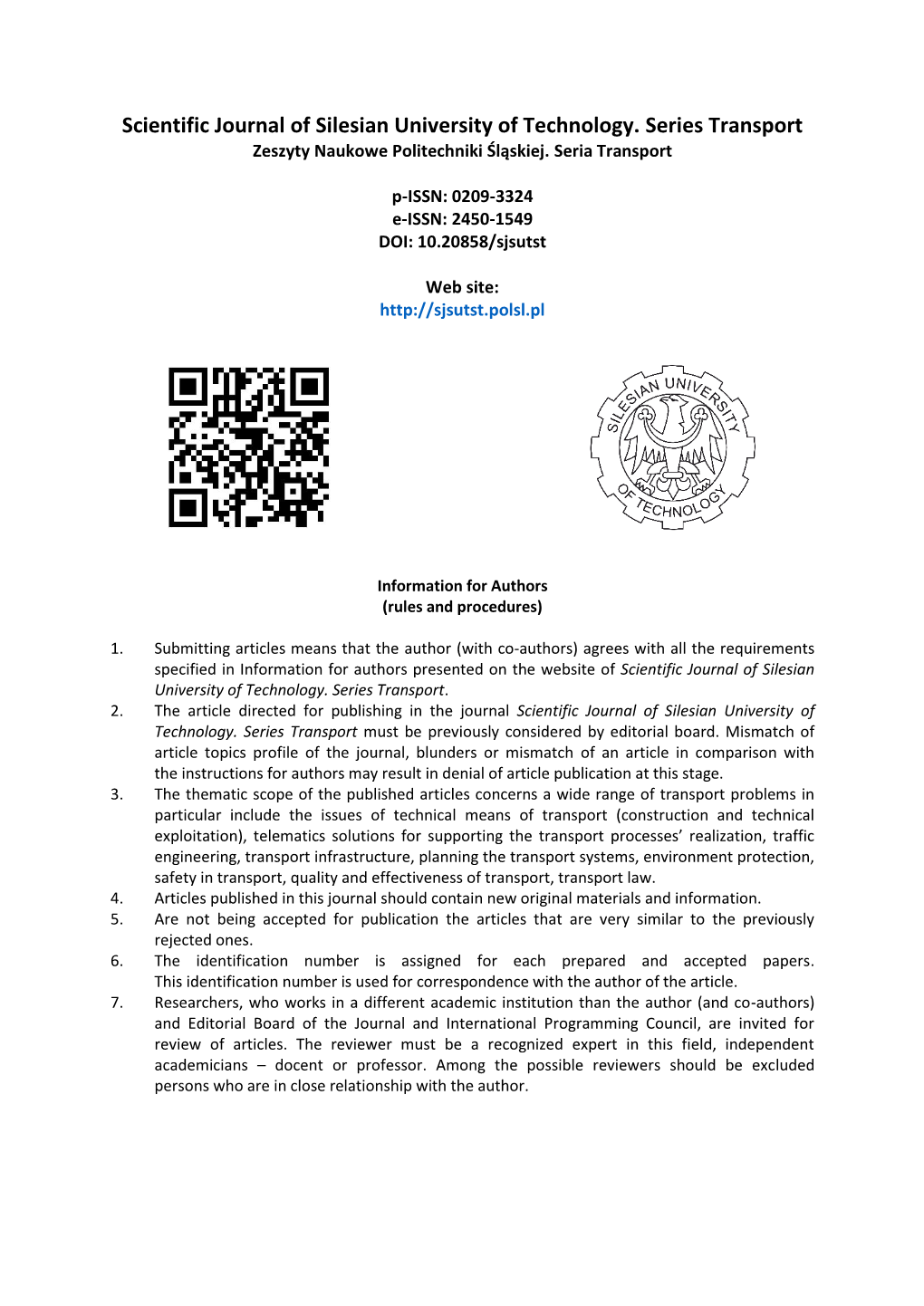 Scientific Journal of Silesian University of Technology. Series Transport Zeszyty Naukowe Politechniki Śląskiej