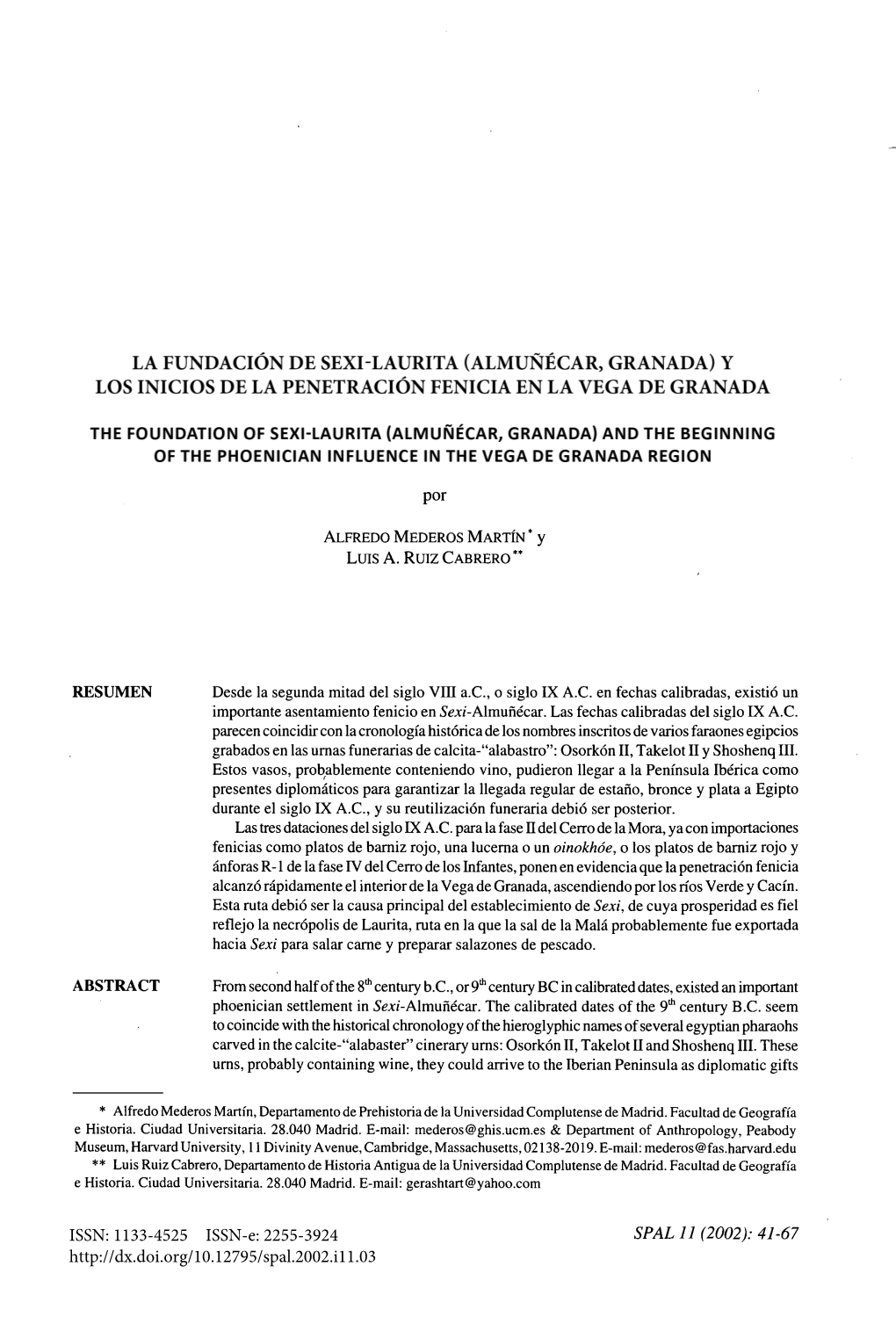 La Fundación De Sexi-Laurita (Almuñécar, Granada) Y Los Inicios De La Penetración Fenicia En La Vega De Granada