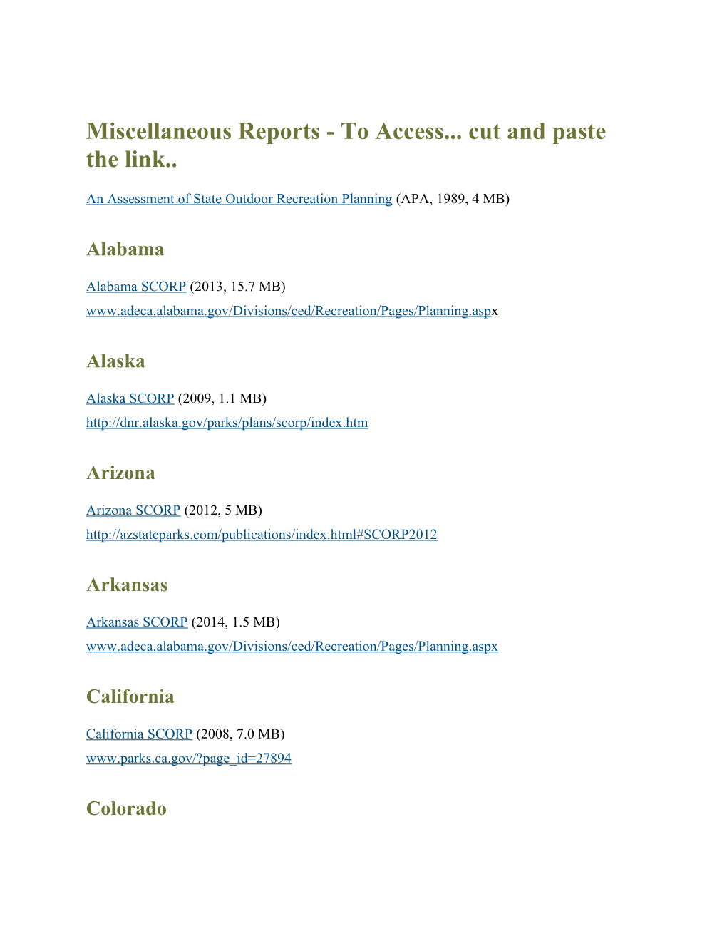 Miscellaneous Reports - to Access Cut and Paste the Link