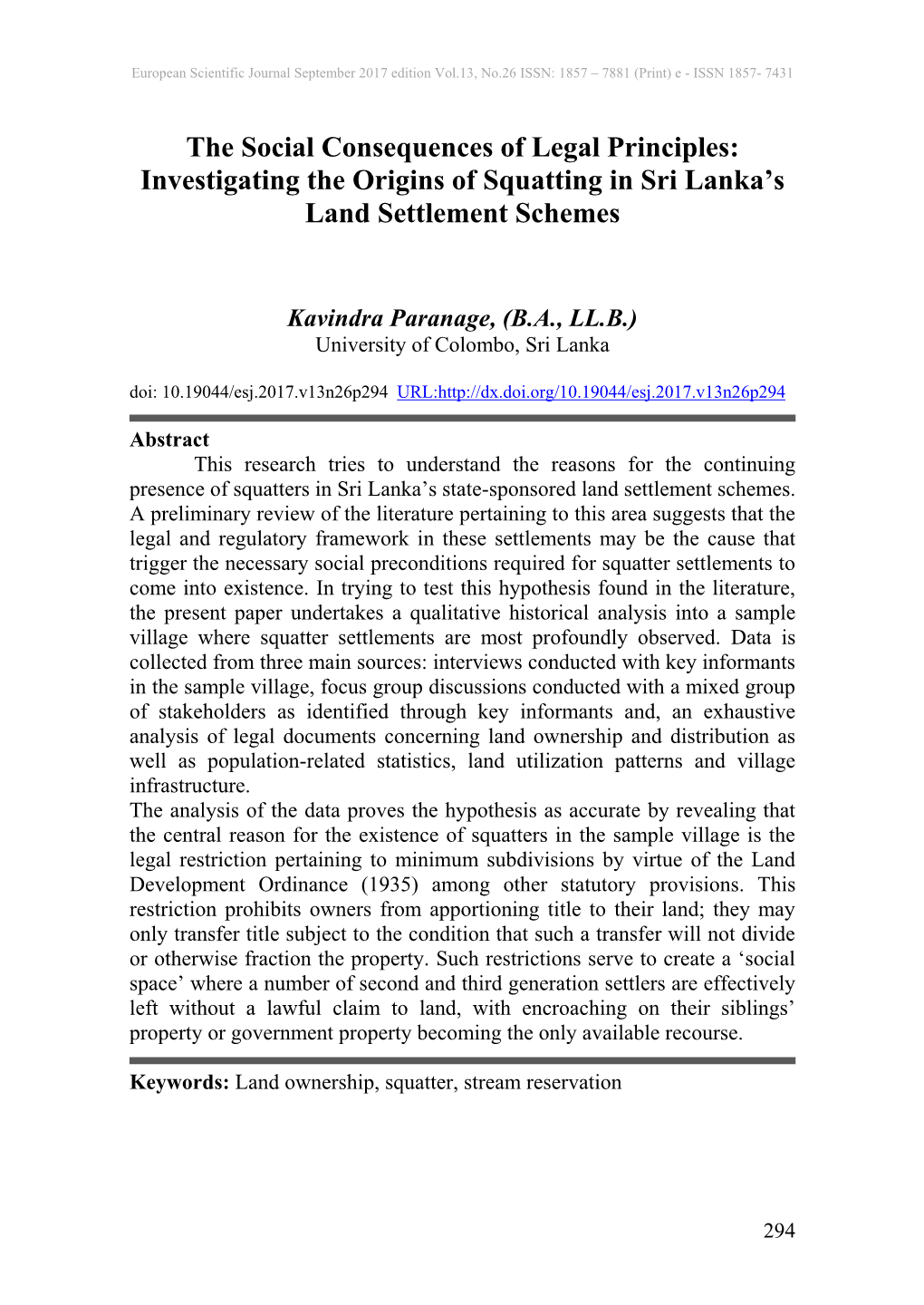 Investigating the Origins of Squatting in Sri Lanka's Land Settlement