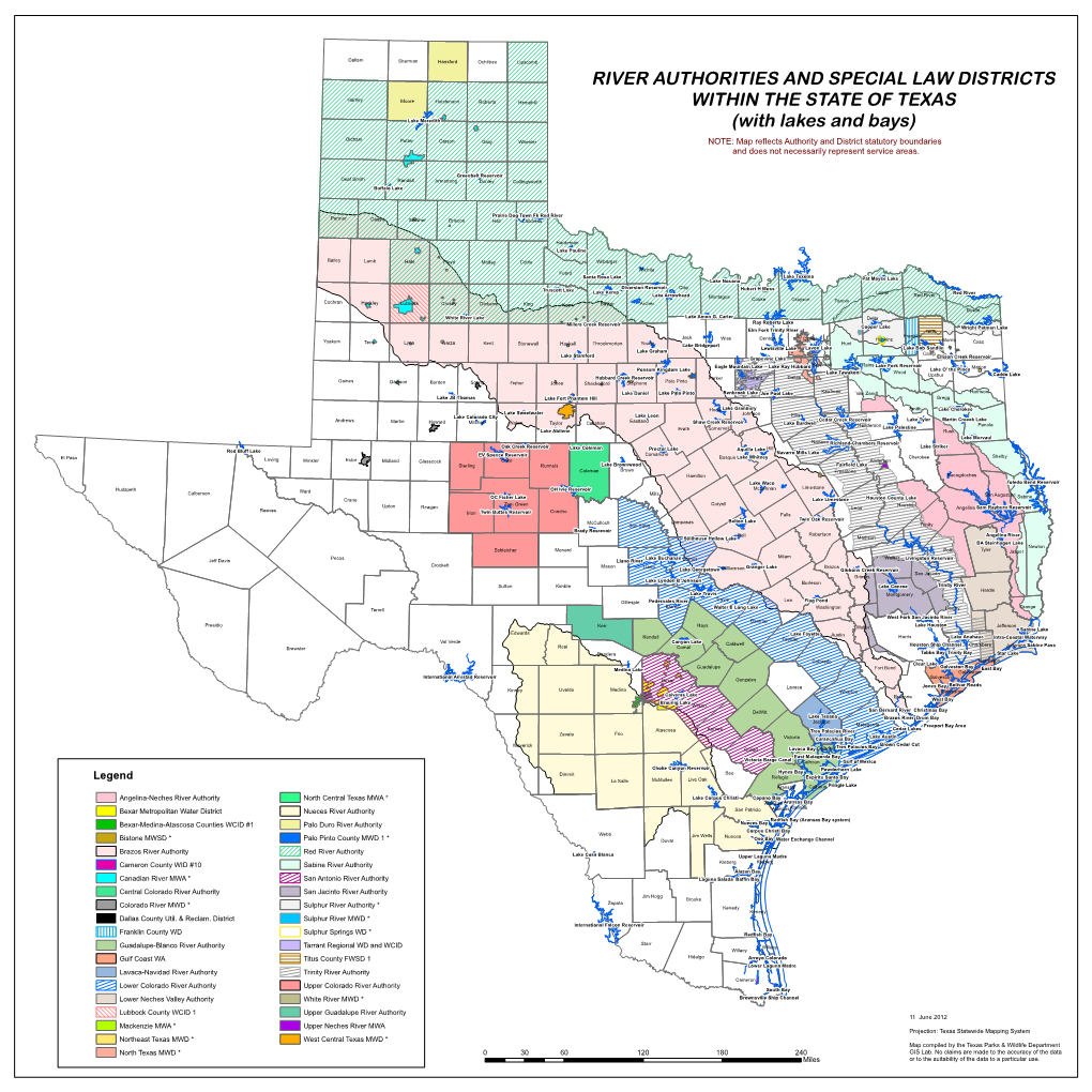 RIVER AUTHORITIES and SPECIAL LAW DISTRICTS WITHIN the STATE of TEXAS (With Lakes and Bays)