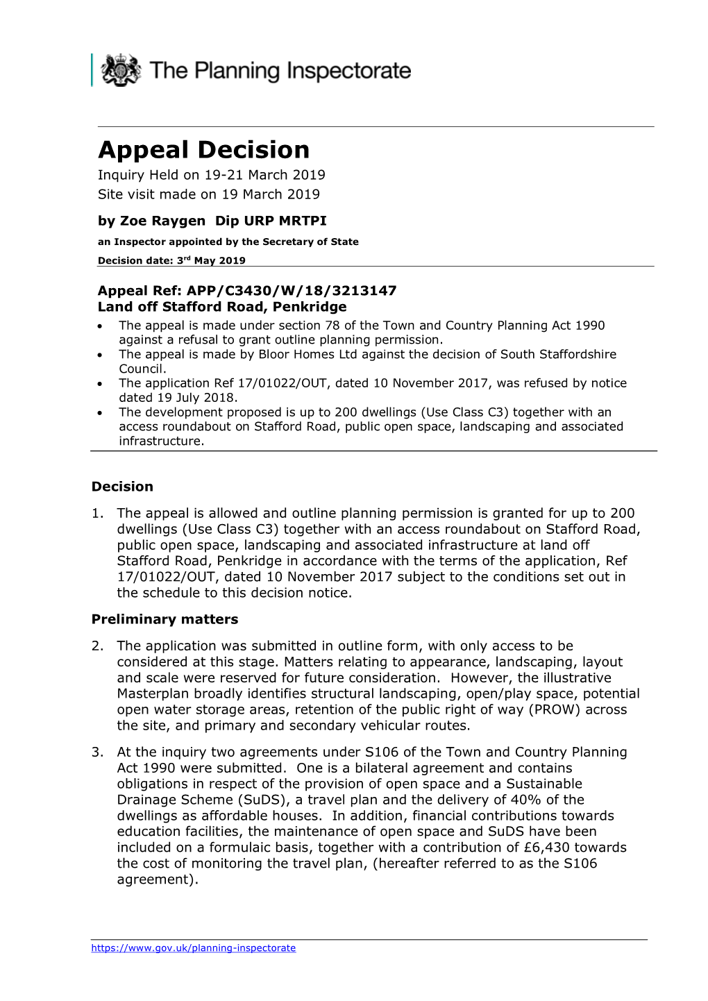 Appeal Decision Inquiry Held on 19-21 March 2019 Site Visit Made on 19 March 2019