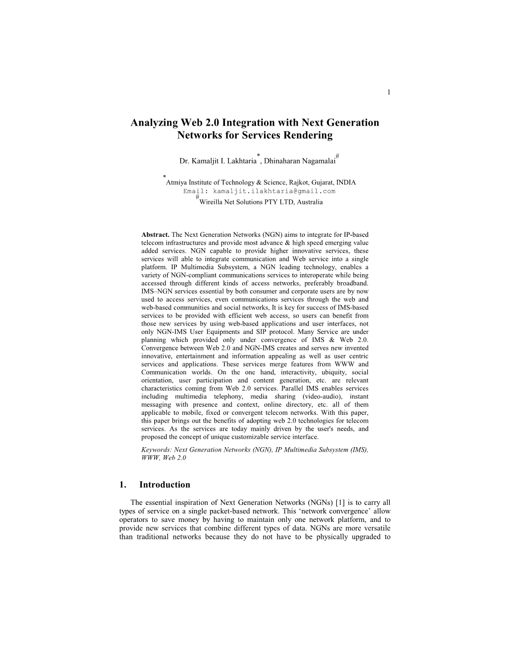 Analyzing Web 2.0 Integration with Next Generation Networks for Services Rendering