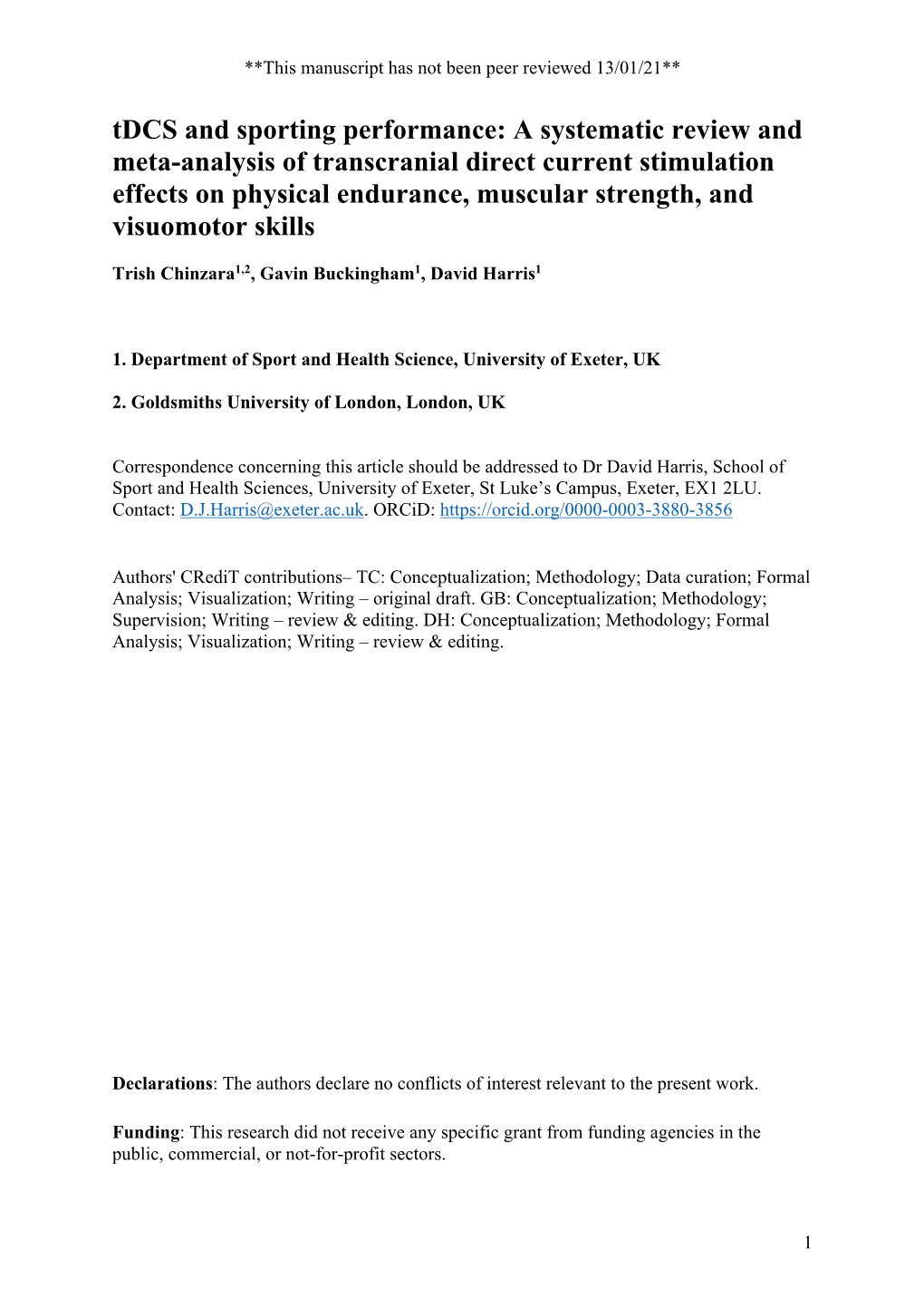 Tdcs and Sporting Performance: a Systematic Review and Meta