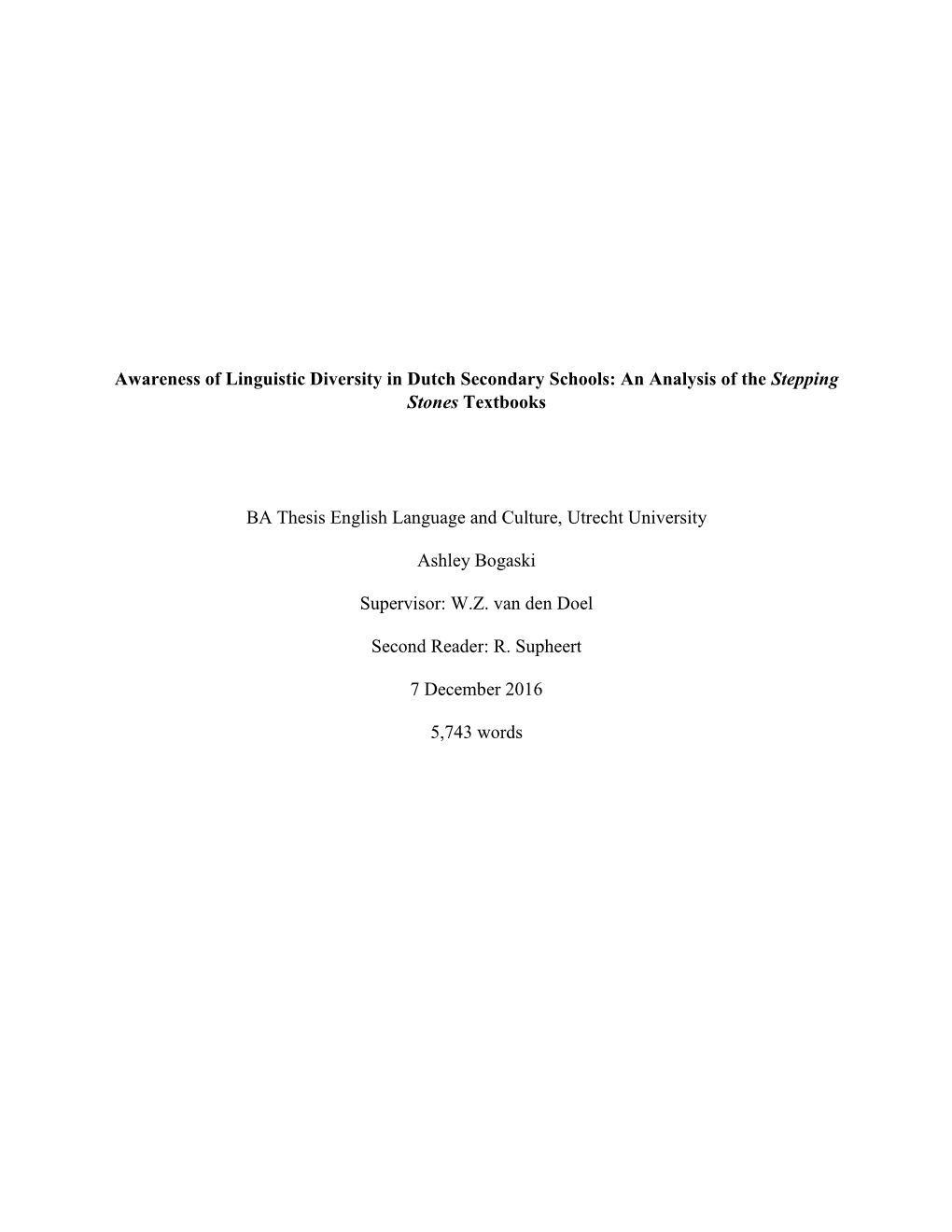 Awareness of Linguistic Diversity in Dutch Secondary Schools: an Analysis of the Stepping Stones Textbooks