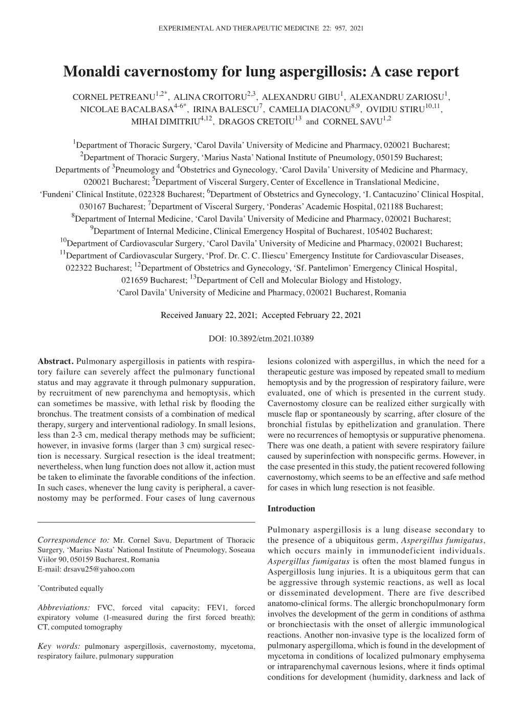 Monaldi Cavernostomy for Lung Aspergillosis: a Case Report