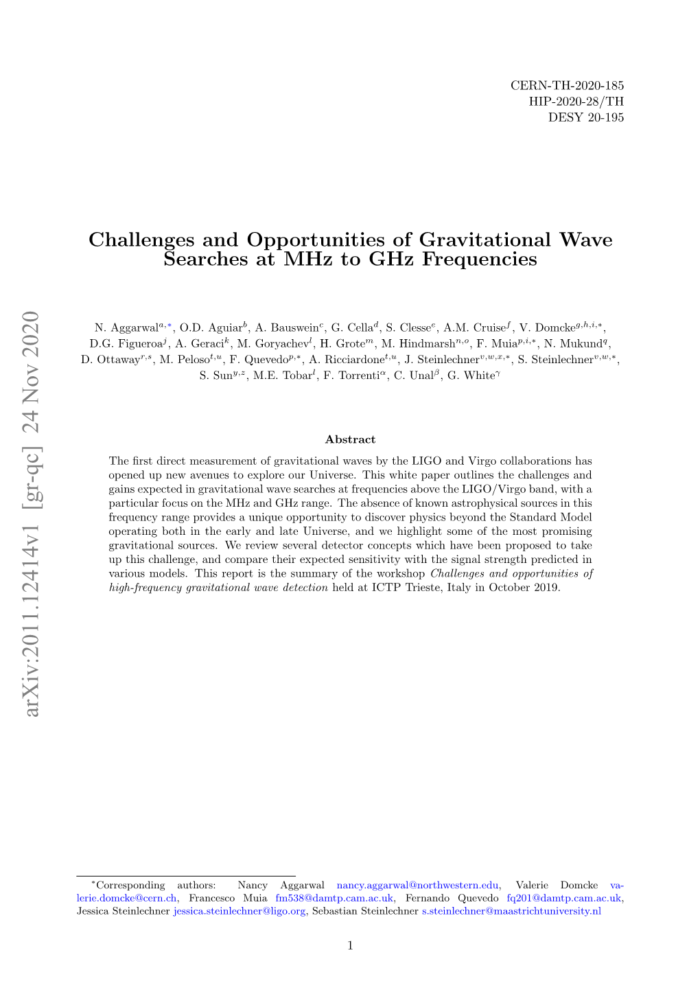 Challenges and Opportunities of Gravitational Wave Searches at Mhz to Ghz Frequencies