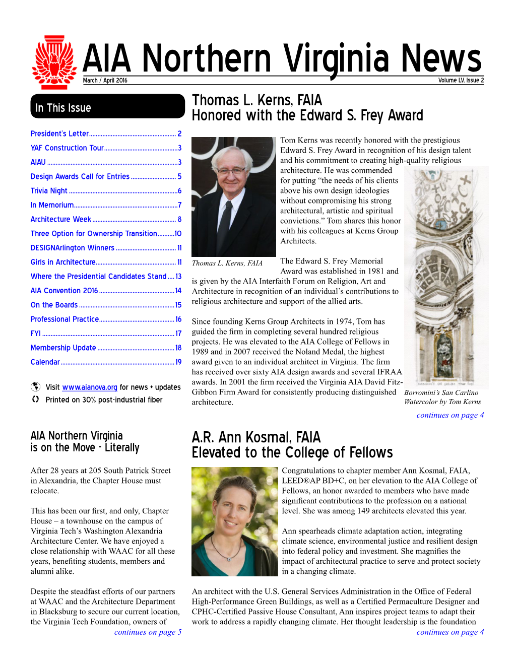 AIA Northern Virginia News March / April 2016 Volume LV, Issue 2 Thomas L