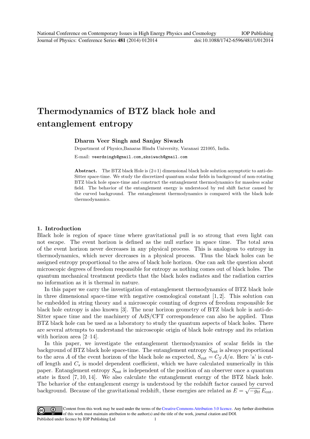 Thermodynamics of BTZ Black Hole and Entanglement Entropy