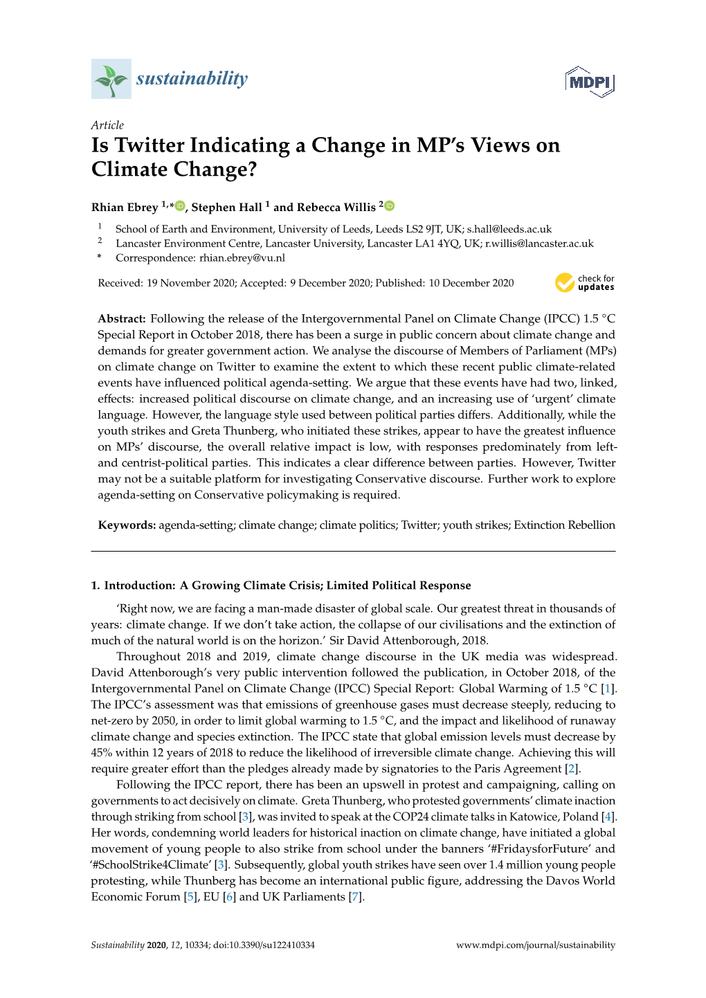 Is Twitter Indicating a Change in MP's Views on Climate Change?