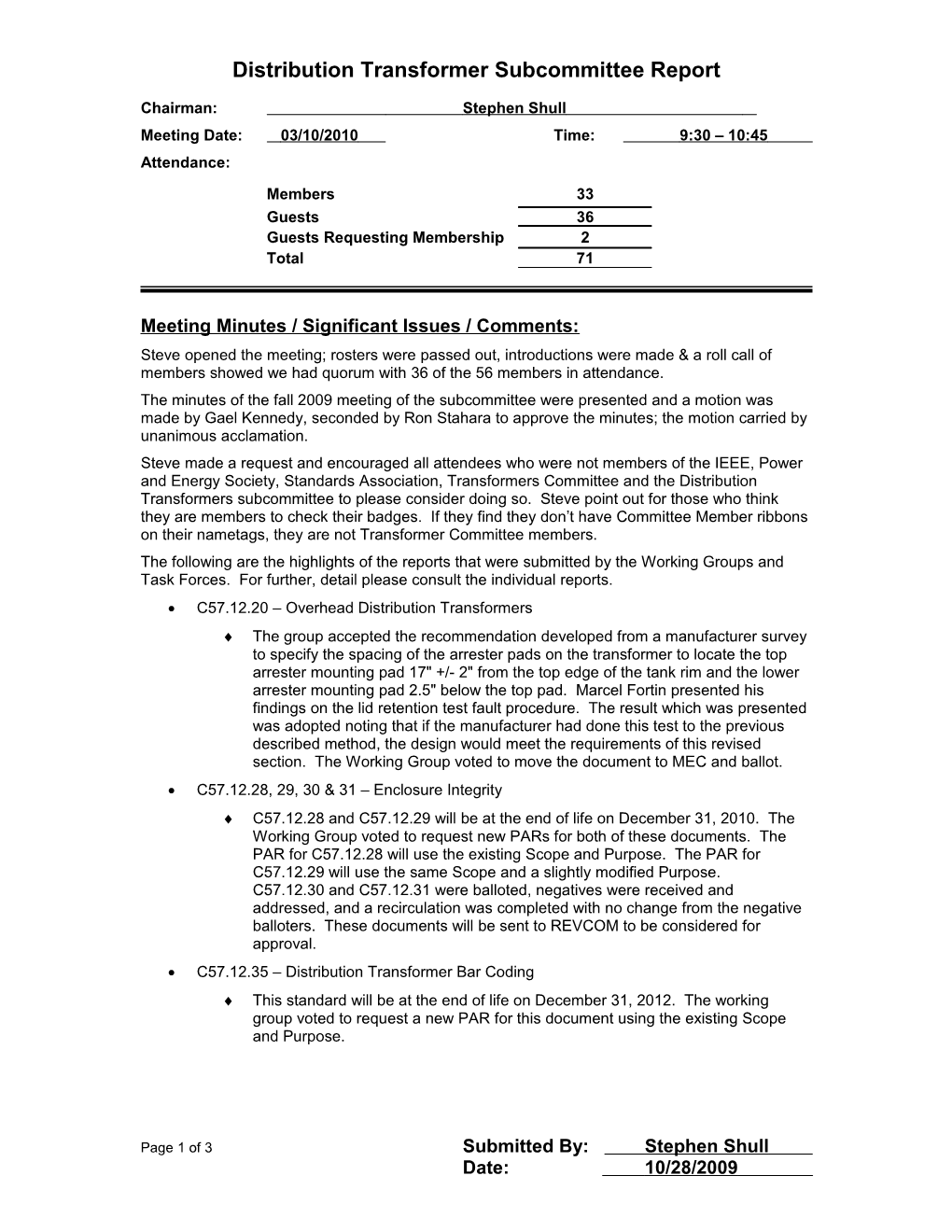 Distribution Transformer Subcommittee Report