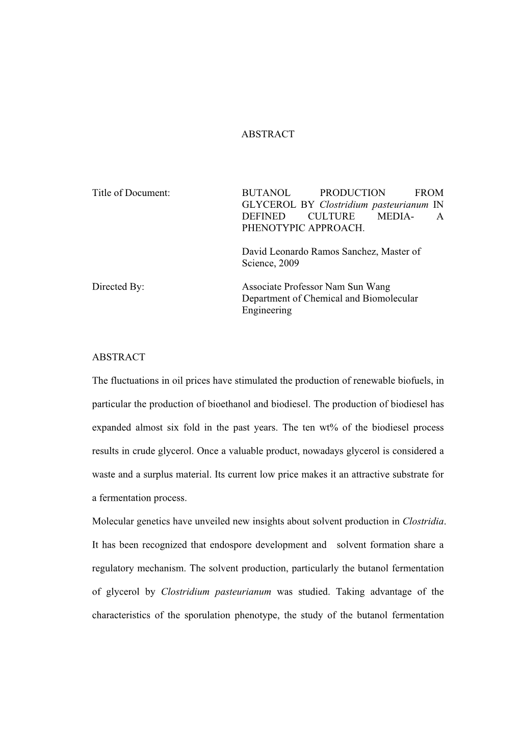 BUTANOL PRODUCTION from GLYCEROL by Clostridium Pasteurianum in DEFINED CULTURE MEDIA- a PHENOTYPIC APPROACH