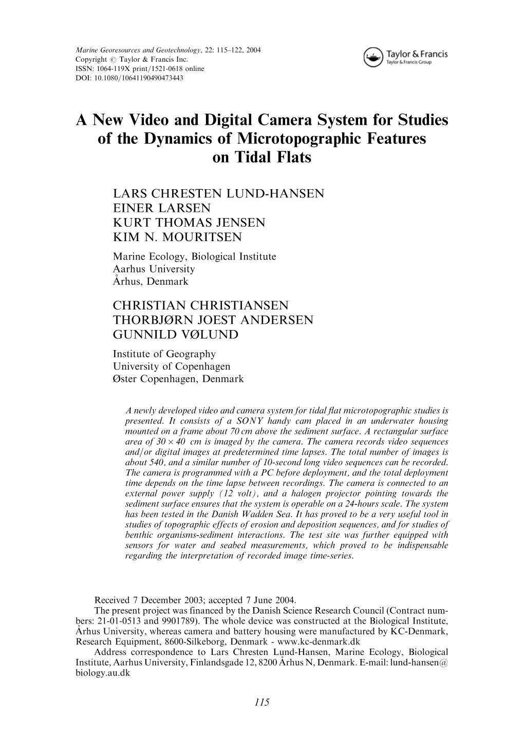 A New Video and Digital Camera System for Studies of the Dynamics of Microtopographic Features on Tidal Flats