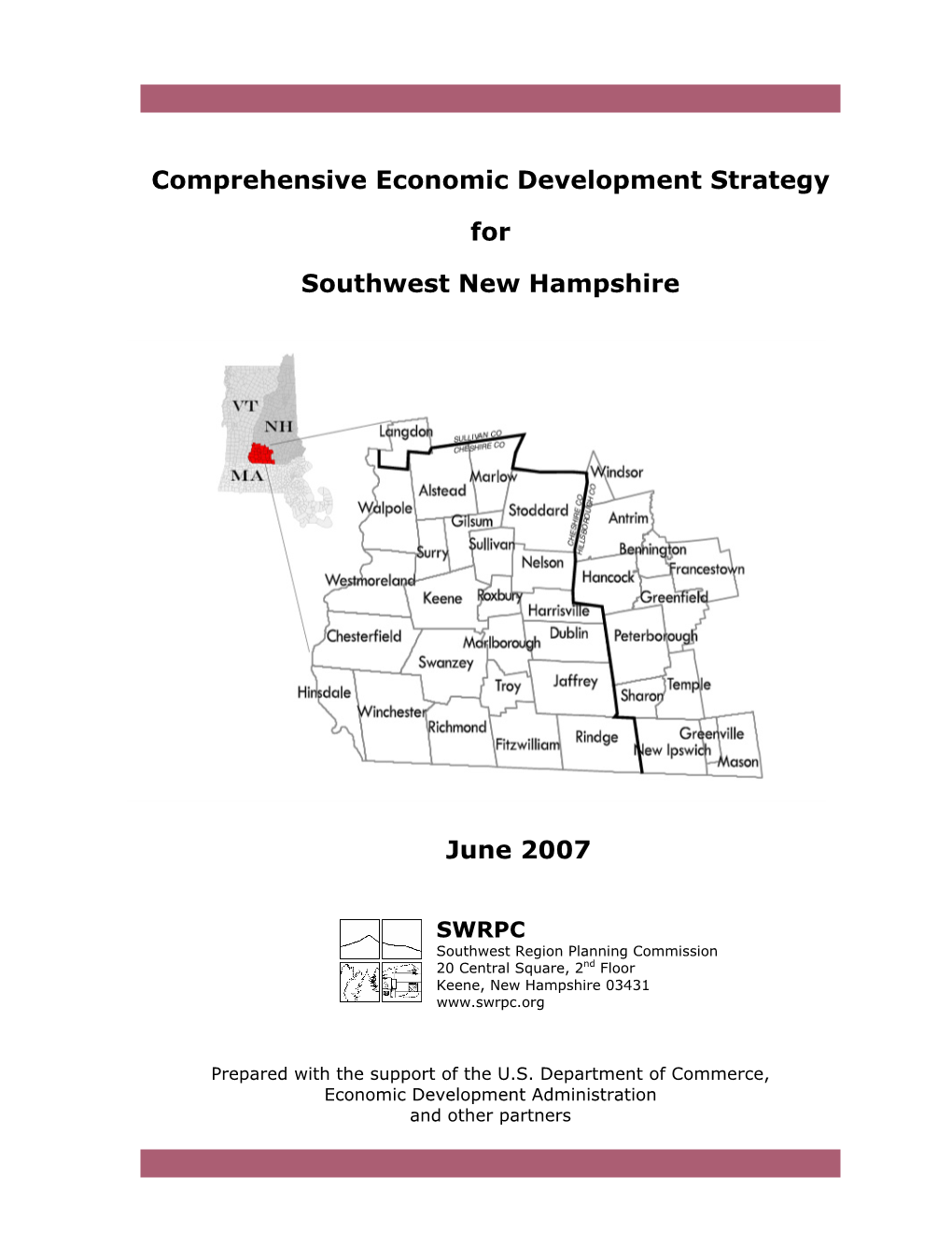 Comprehensive Economic Development Strategy for Southwest New Hampshire Was Funded By