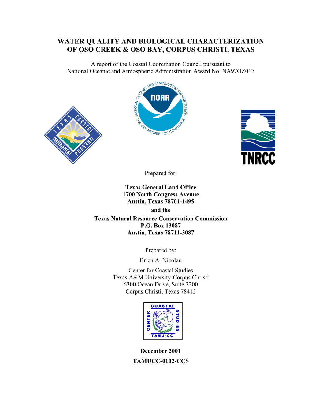 Water Quality and Biological Characterization of Oso Creek & Oso Bay, Corpus Christi, Texas