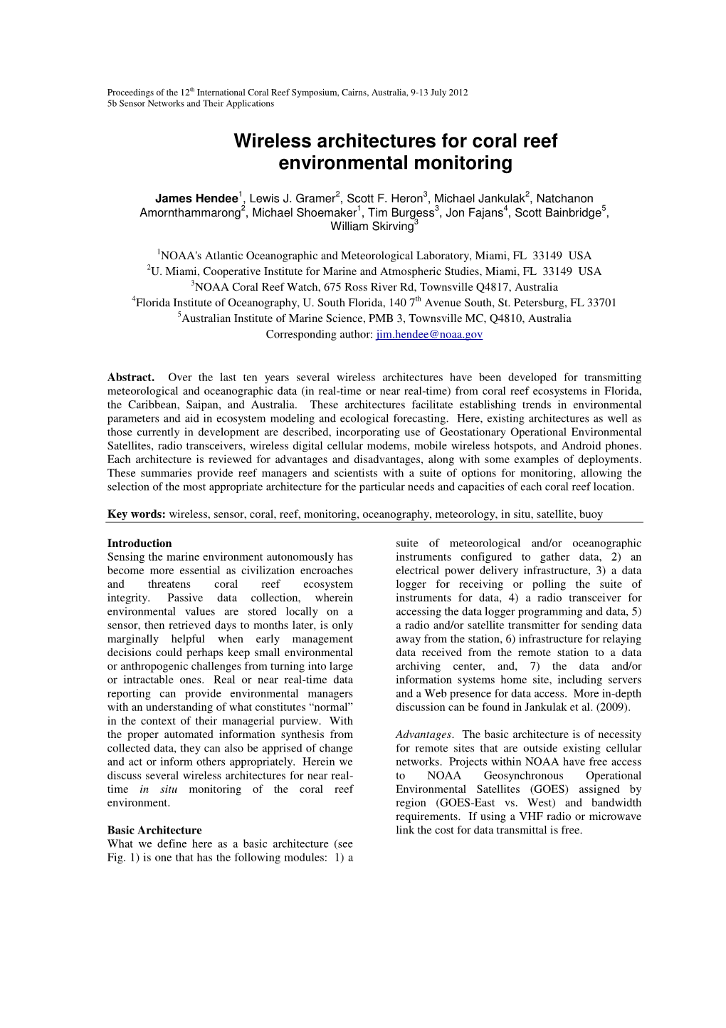 Wireless Architectures for Coral Reef Environmental Monitoring