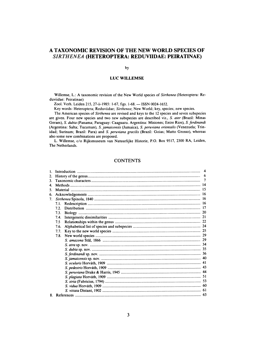 Taxonomic Revision of the New World Species of Sirthenea (Heteroptera: Reduviidae: Peiratinae)