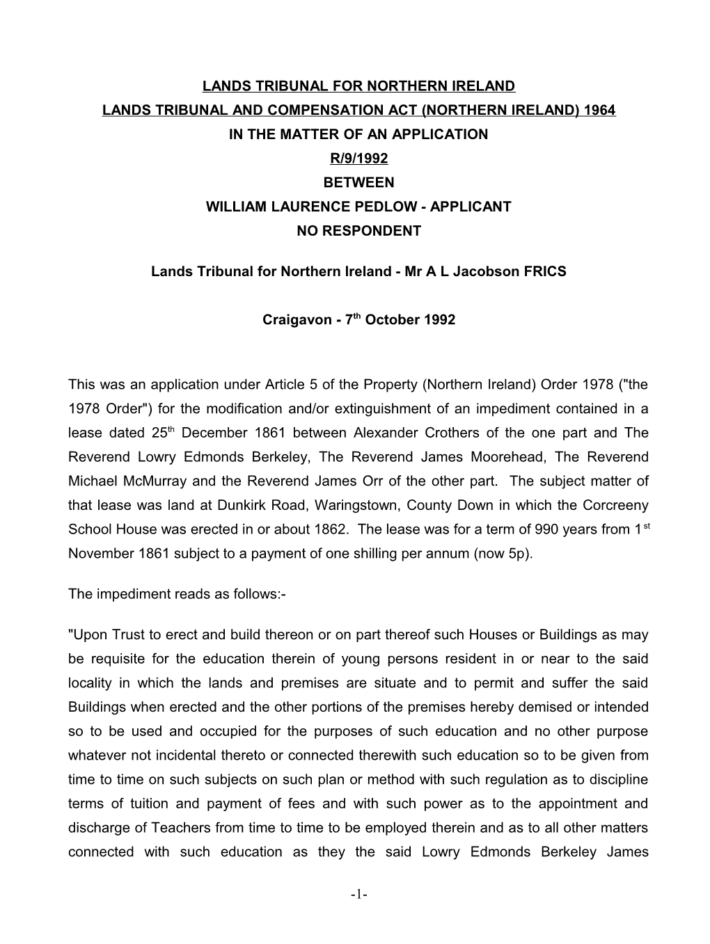 Lands Tribunal for Northern Ireland