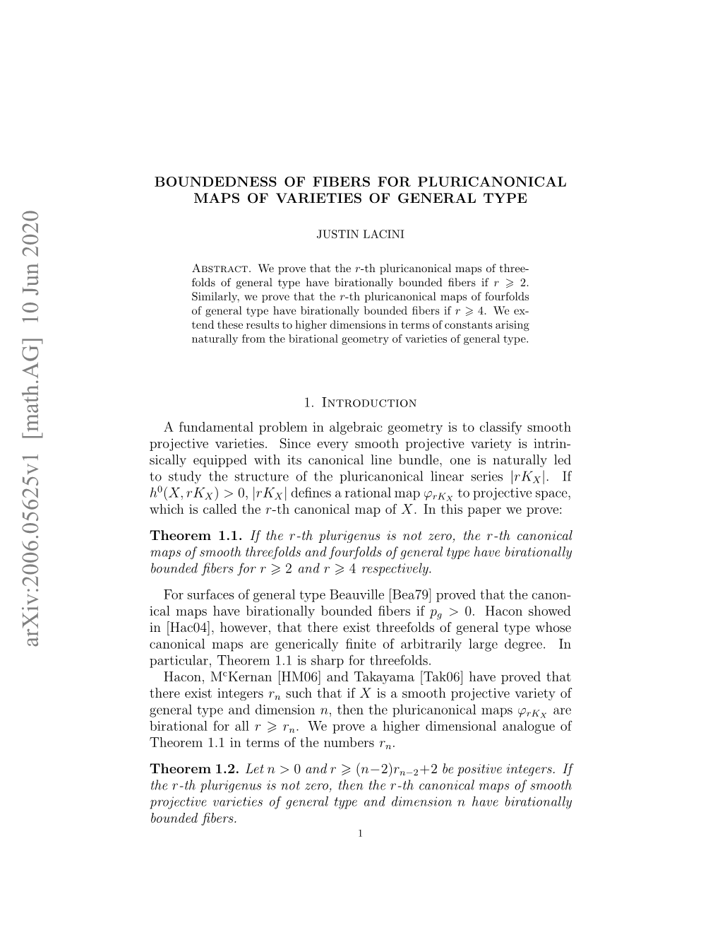 Arxiv:2006.05625V1 [Math.AG]