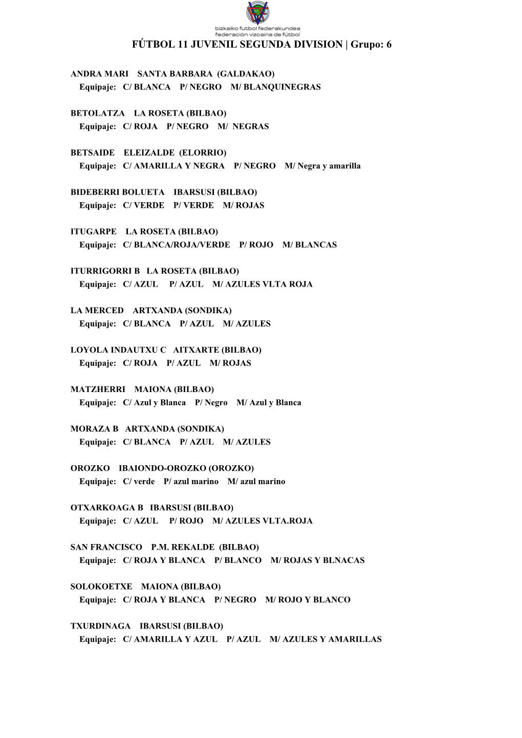 FÚTBOL 11 JUVENIL SEGUNDA DIVISION | Grupo: 6