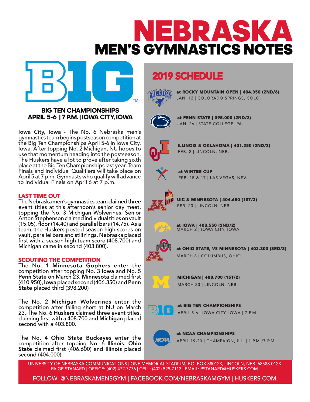 Nebraska Men’S Gymnastics Notes