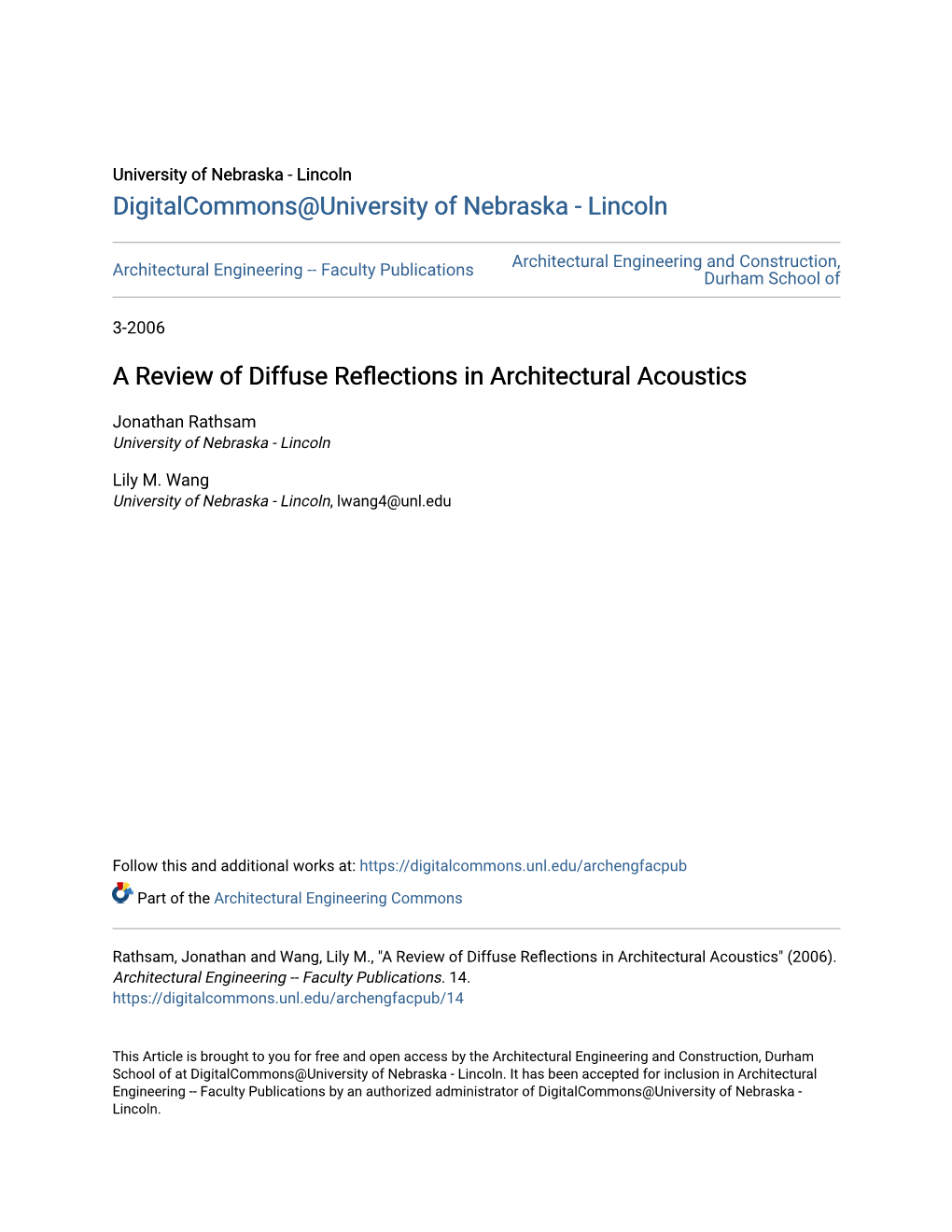 A Review of Diffuse Reflections in Architectural Acoustics