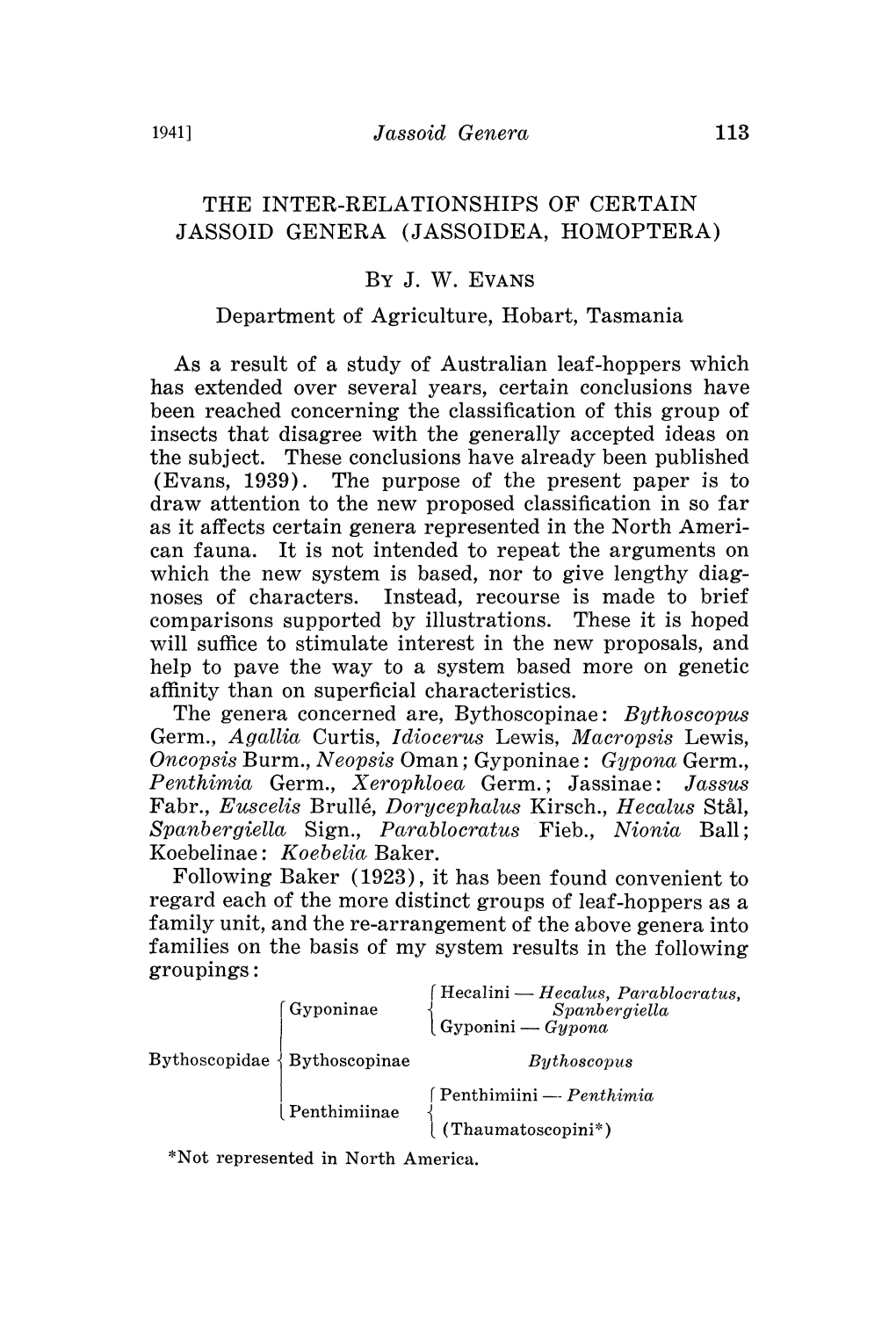The Inter-Relationshipsof Certain Jassoid Genera (Jassoidea, Homoptera) by J. W.Evans