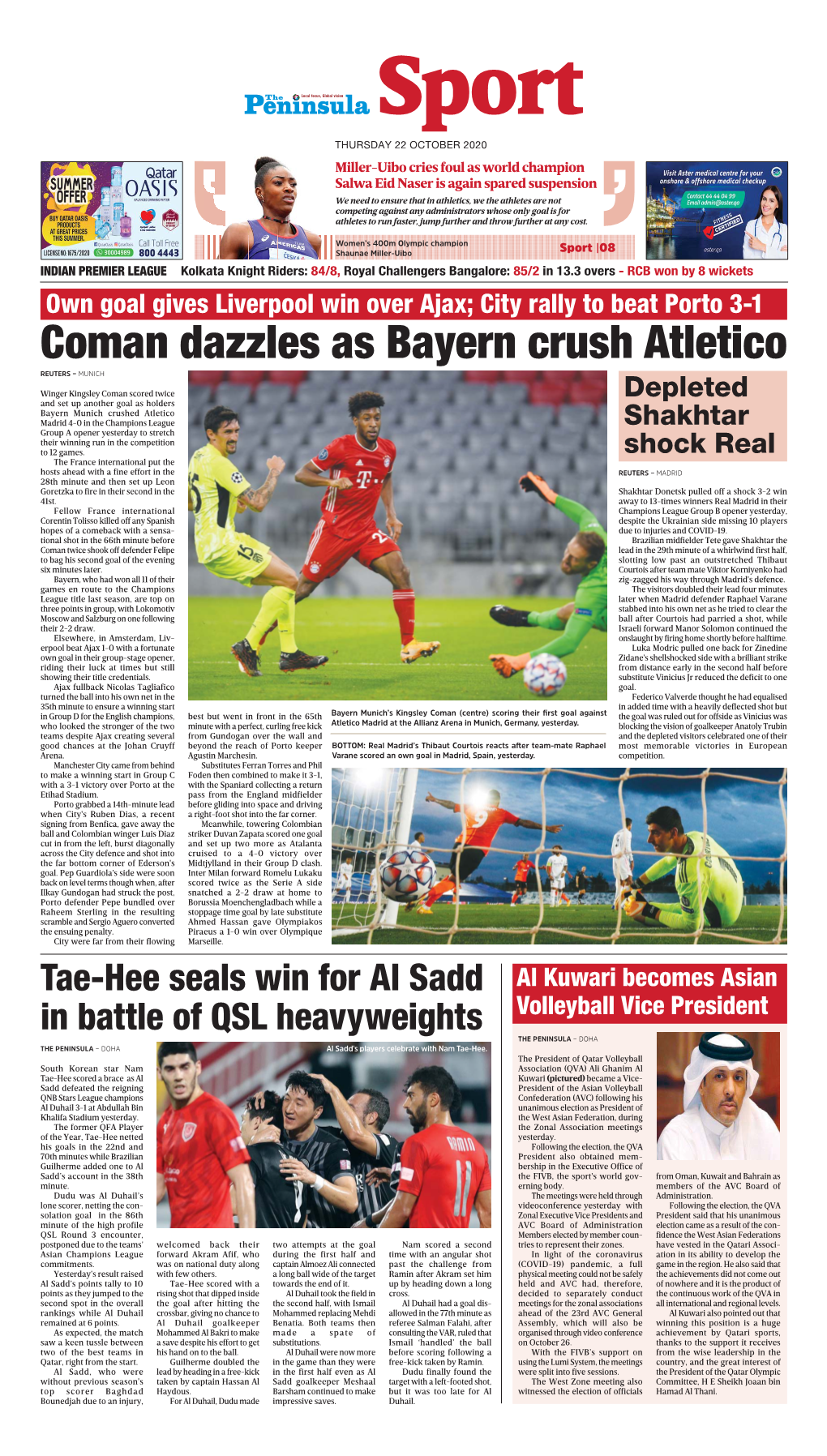 Coman Dazzles As Bayern Crush Atletico REUTERS – MUNICH